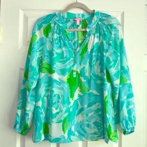 LIlly Pulitzer blue floral silk top